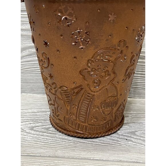 Christmas Punched Metal Santa Claus & Reindeer Pail Bucket Rustic Holiday Decor - Picture 2 of 9